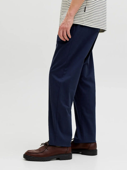 Elastic Trousers in Relaxed Fit Dark Blue
