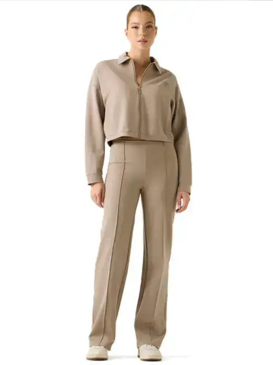 Short Women's Beige Zip-Up Cardigan