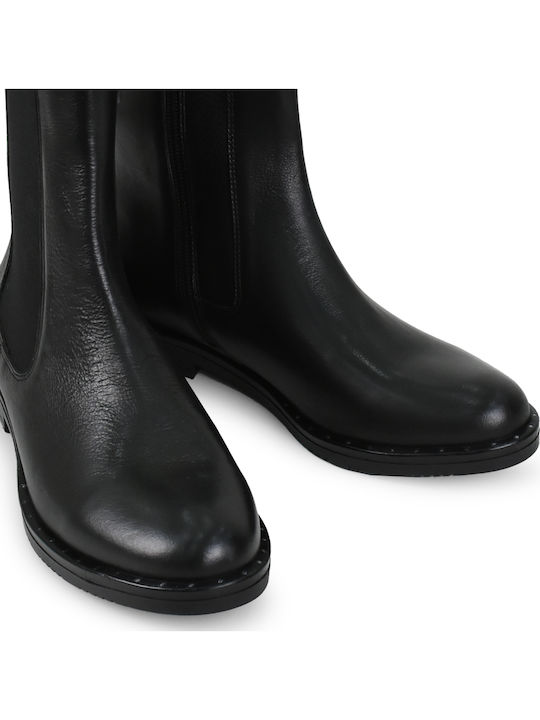 Leder Damen Stiefeletten Schwarz