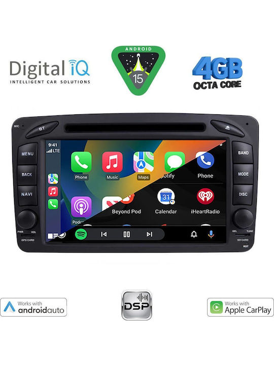 Digital IQ Auto-Audiosystem für Mercedes-Benz C Klasse 1999-2004 Bluetooth USB Eingebautes Wi-Fi GPS Apple CarPlay Android Auto mit 7 Zoll Touchscreen