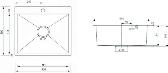 Sanitec 5050S-50 Επικαθήμενος Inox Σατινέ Μ50xΠ50cm Γκρι