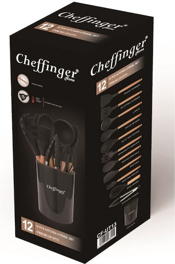 Cheffinger Σετ Εργαλείων Μαγειρικής από Σιλικόνη με Βάση 12τμχ Μαύρο