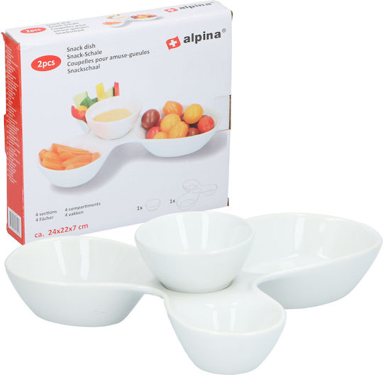 Alpina Appliances Porcelain Dessert Divided Serving Plate with 4 Slots White 22x24x7cm 4pcs