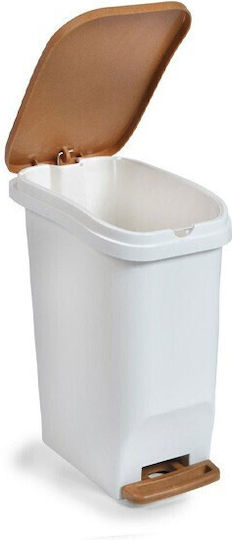 Bathroom Pedal Bin 13.5L 15.5x27.7x31.5cm Inner Bin 7L Plastic Soft Close White-Brown Greece