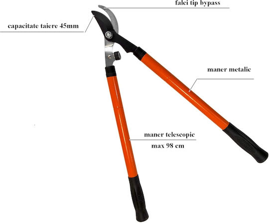 Telescopic Metal Pruning Shears 65-98 Cm Cutting Branches Max 45 Mm