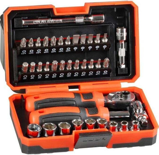 Mixed Set Screwdriver Ratchet Wrench 38 Pcs Bits Magnetic Adapters Cr-v In Plastic Carrying Case