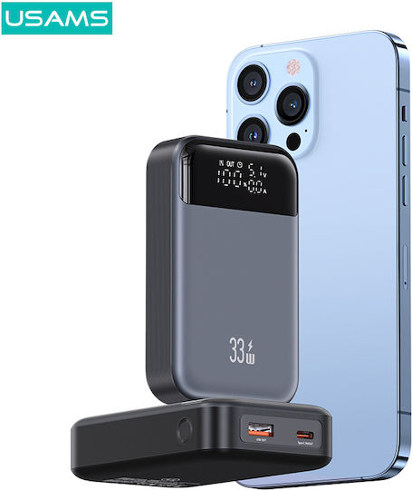 Usams CD221 Power Bank 10000mAh 33W with USB-A Port and USB-C Port Gray