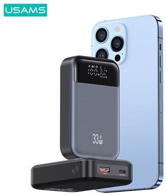 Usams CD221 Power Bank 10000mAh 33W with USB-A Port and USB-C Port Gray