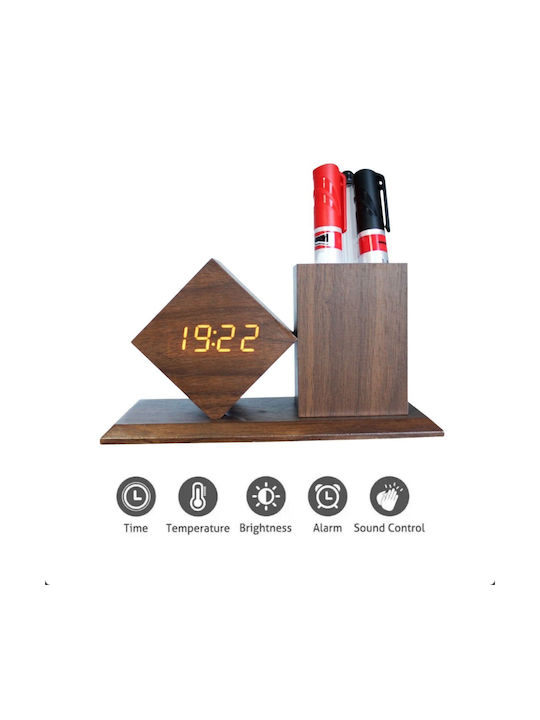 Uncle George Tischuhr Digital LED Holz mit Wecker Braun 01.06.04-0010-BRWN