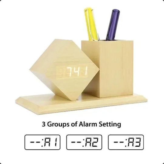 Uncle George Tabletop Digital LED Clock Wooden With Alarm Clock Beige 01.06.04-0010-MPEZ