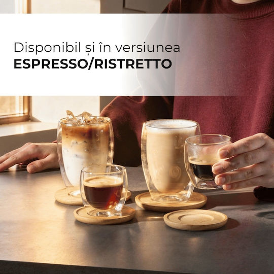 Miamio Set Pahare Cafea Freddo Din Sticlă Maro 350ml 6 Bucăți