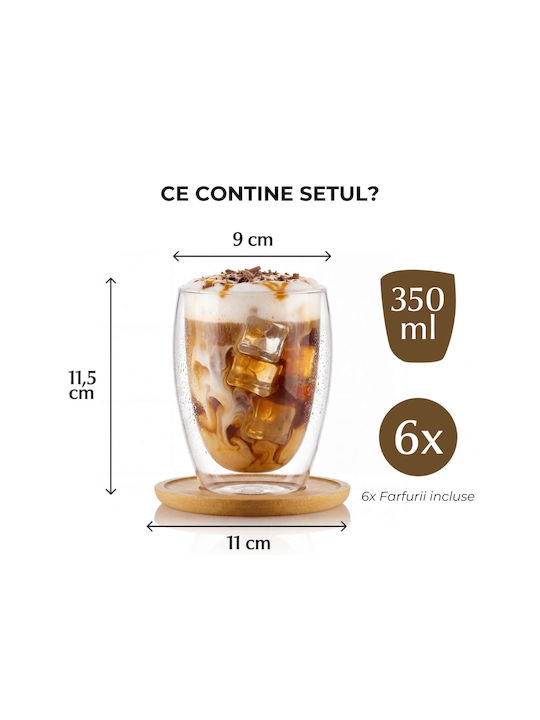 Miamio Set Pahare Cafea Freddo Din Sticlă Maro 350ml 6 Bucăți