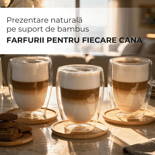 Miamio Set Pahare Cafea Freddo Din Sticlă Maro 350ml 6 Bucăți