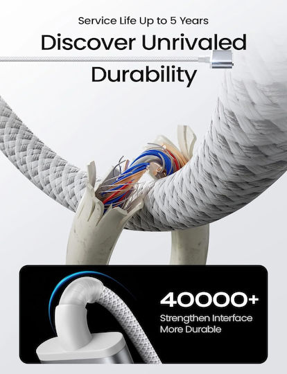 Lisen Magnetic Braided USB 2.0 Cable USB-C Male - Magsafe 3 140W PD Gray 2m 903008