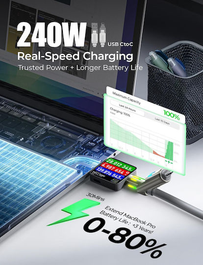 Lisen 2e353 4 1 Charging Cable Lightning Type-C USB-A 240W 2m RGB