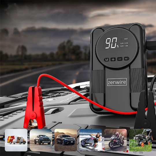 Zenwire Tragbarer Batterie-Starter Auto & Motorrad 2000A mit USB / Taschenlampe 12V