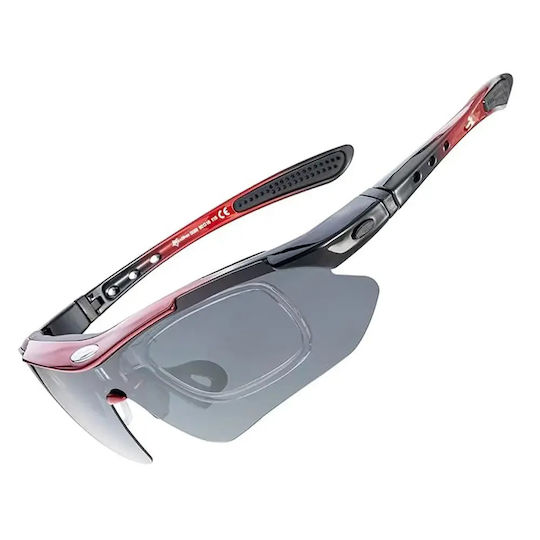 Rockbros Cycling Glasses with Red Frame & Photochromic Lenses