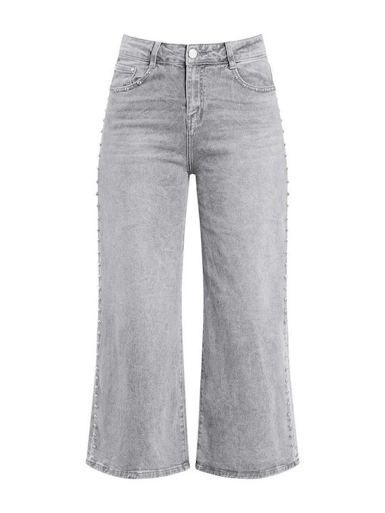 Celestino Women's Jeans Studs on the Side Loose Fit Gray