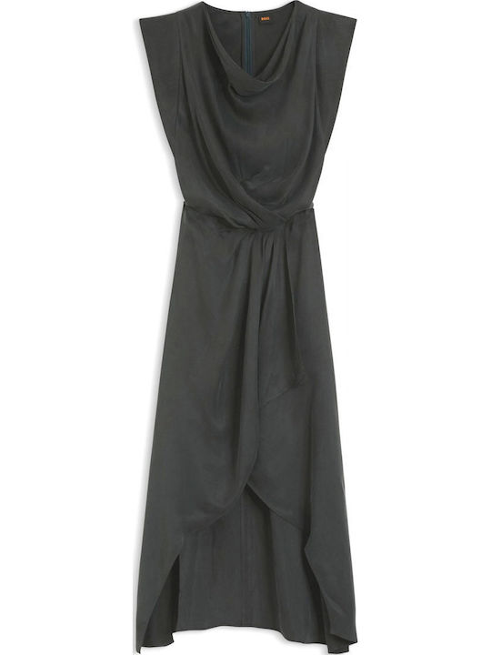 Midi Evening Drape Dress Gray-Khaki