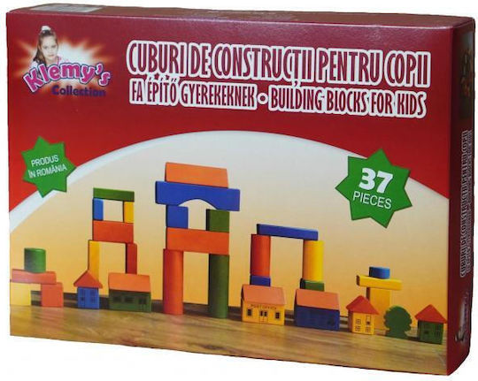 Klemys Collection Cuburi de Construit din Lemn pentru 3+ Ani 37 Bucăți