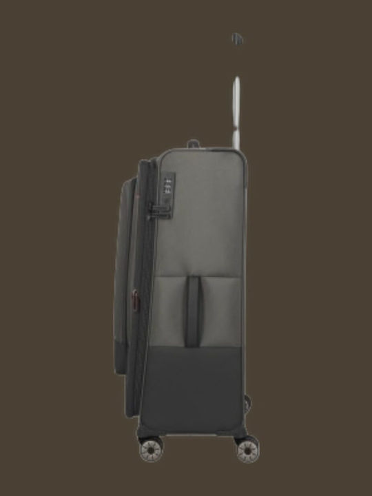 Travelite Large Fabric Travel Suitcase Dark Olive with 4 Wheels Height 77cm 92949-86L