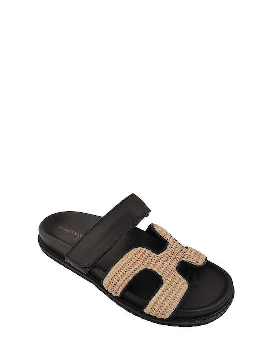Leather Women's Flat Sandals E26-Natural