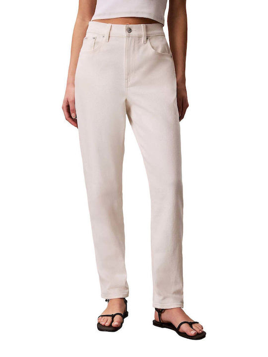 High Rise Women's Jean Pants in Mom Fit White