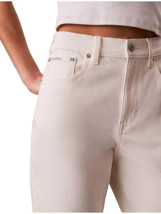 High Rise Women's Jean Pants in Mom Fit White