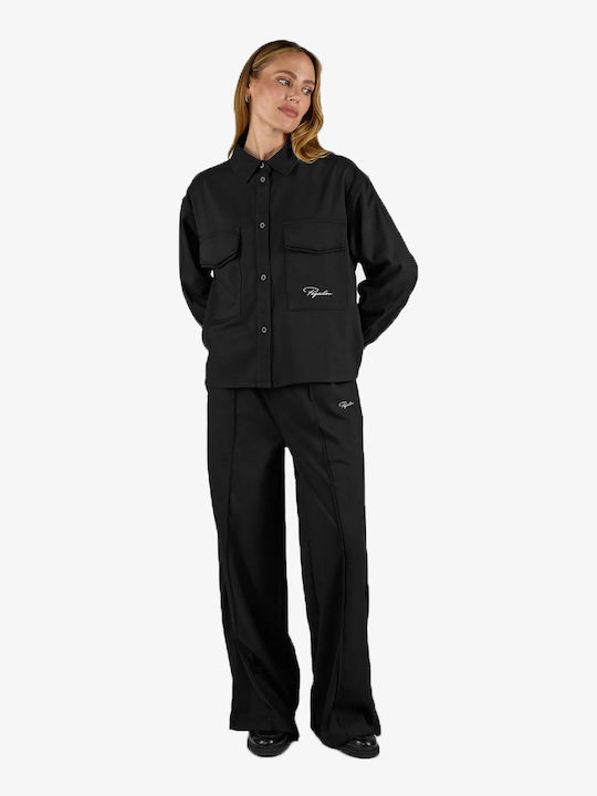 Дълъг Ръкав Overshirt в Прекалено Голяма Линия Черен