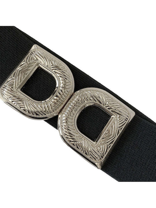 Curea Dama Largă Elastică Neagră 0787-Negru/Argintiu