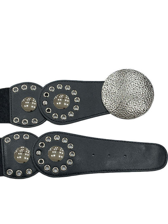 Wide Elastic Women's Black Belt 3082-Black/Silver