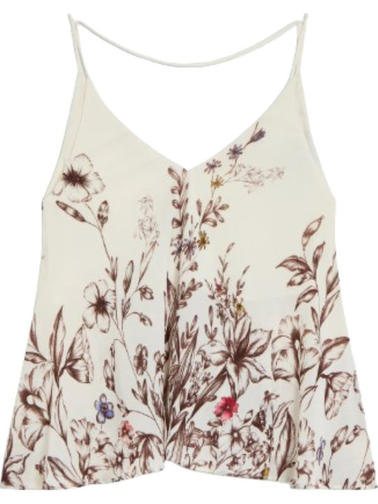 Damenbluse Blumen Ecru/Braun