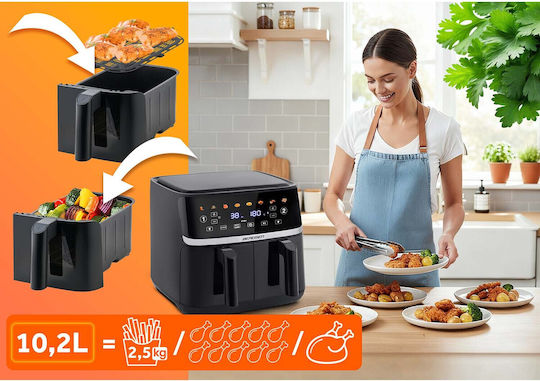 Berdsen Heißluftfritteuse mit Doppeltem Abnehmbaren Behälter 10,2 lt Schwarz BD-657