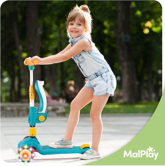MalPlay Scuter Copii Pliabil 3 Roți Cu Iluminare LED Pentru 2+ Ani Albastru