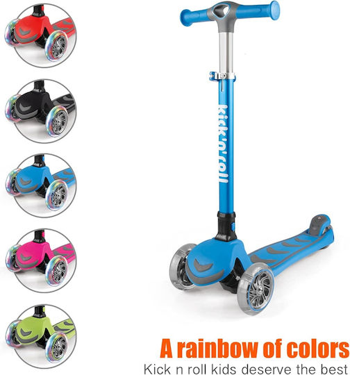 Kick’n’roll Scuter Copii Pliabil 3 Roți Cu Iluminare LED Pentru 3+ Ani Albastru