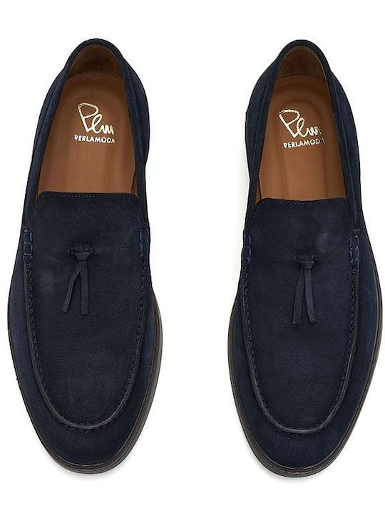 Leather Men's Loafers In Blue Color