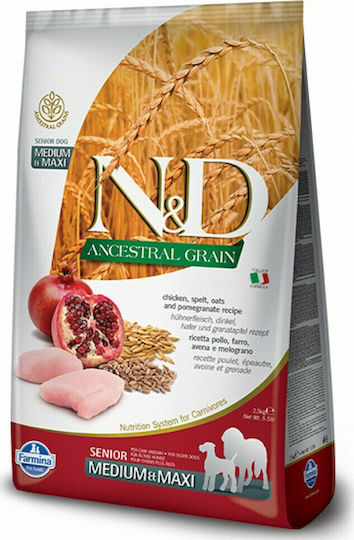 Farmina N&D Ancestral Grain Senior Medium & Maxi 12kg Dry Food with Few Grains for Senior Medium & Large Breed Dogs with Chicken and Pomegranate