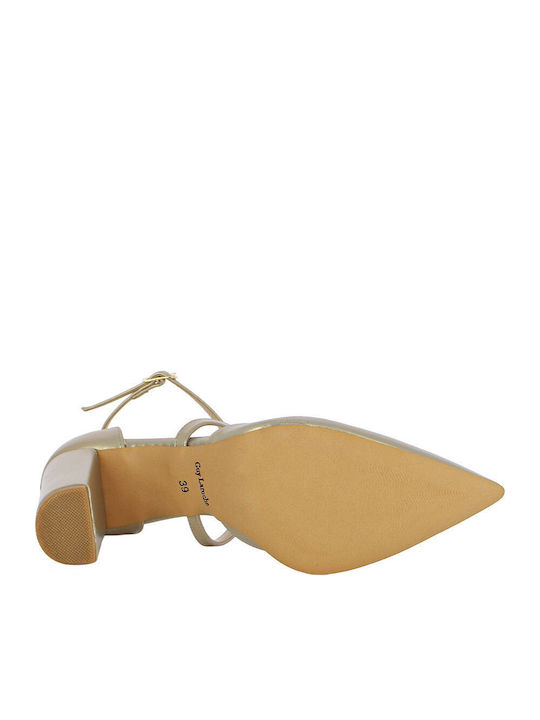 Leather Heels with High Heel Beige