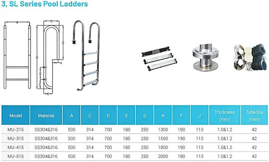 AQA Spain Aqa Scară Piscină Din Oțel Inoxidabil 4.2x4.2cm
