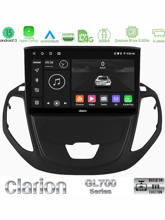 Clarion Car Audio System for Ford Transit Courier 2015-2023 (Bluetooth/USB/WiFi/GPS/Apple-Carplay/Android-Auto) with Touch Screen 9"