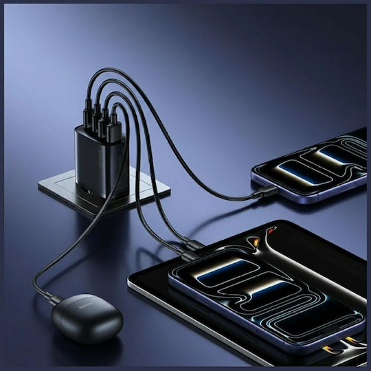 Usams Charger Without Cable with 2 USB-A Ports and 2 USB-C Ports 40W Power Delivery Blacks (T70)