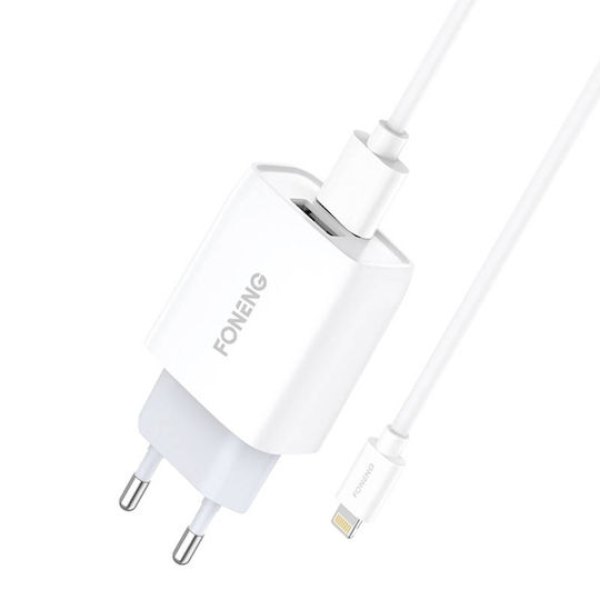 Foneng Φορτιστής με 2 Θύρες USB-A και Καλώδιο Lightning Λευκός (EU30)