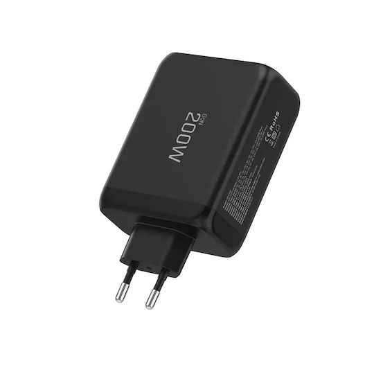 Tech-Protect Charger Without Cable GaN with USB-A Port and 3 USB-C Ports 200W Power Delivery / Quick Charge 3.0 Blacks (NC200W-GAN)