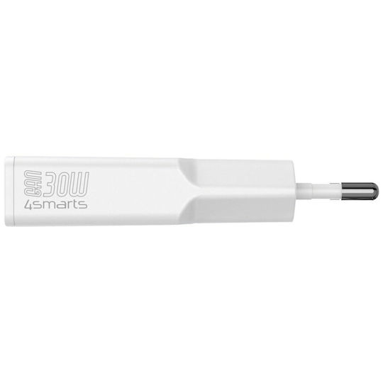 4Smarts Φορτιστής Χωρίς Καλώδιο GaN με 2 Θύρες USB-C 30W Power Delivery Λευκός (Flatplug Slim)