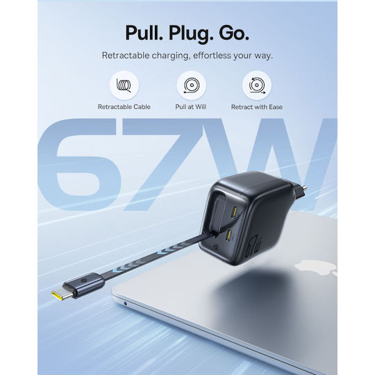 Baseus Ladegerät mit integriertem Kabel GaN mit 2 USB-C Anschlüsse USB-C 45W Stromlieferung Schwarzs (Enercore CJ11)