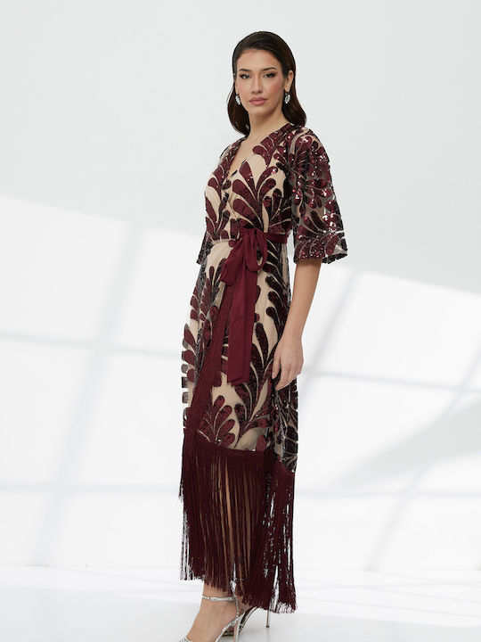 Maxi Evening Wrap Dress Burgundy