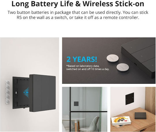 Sonoff R5 Стенен Стенен Прекъсвач Wi-Fi Команди Троен с Рамка Черен