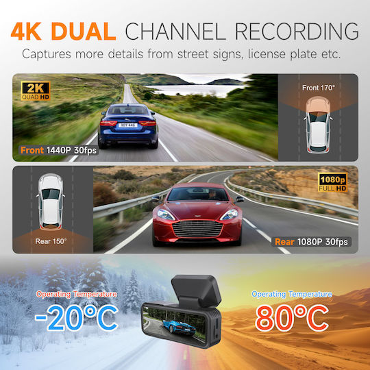 RoadPro A215 Set Camera DVR Auto 4K Cu Ecran 2.89" Wi-Fi GPS Și Cameră Marșarier