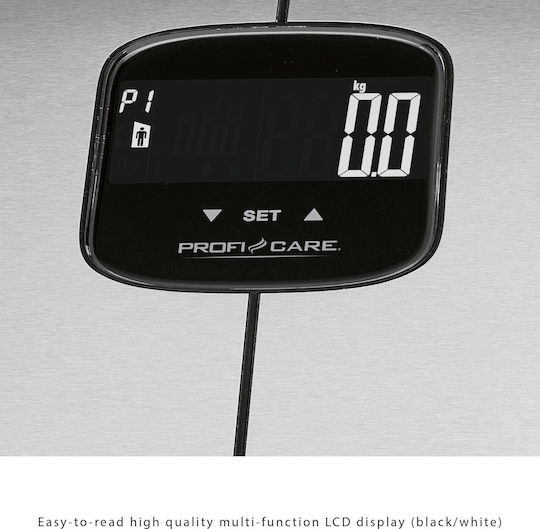 ProfiCare PC-PW 3006 FA Digital Badezimmerwaage mit Körperfettmessung in Silber Farbe