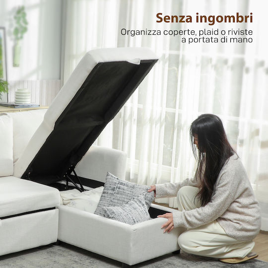 Corner Couch Bed with Reversible Angle & Storage Space Cream White 192x148x86cm